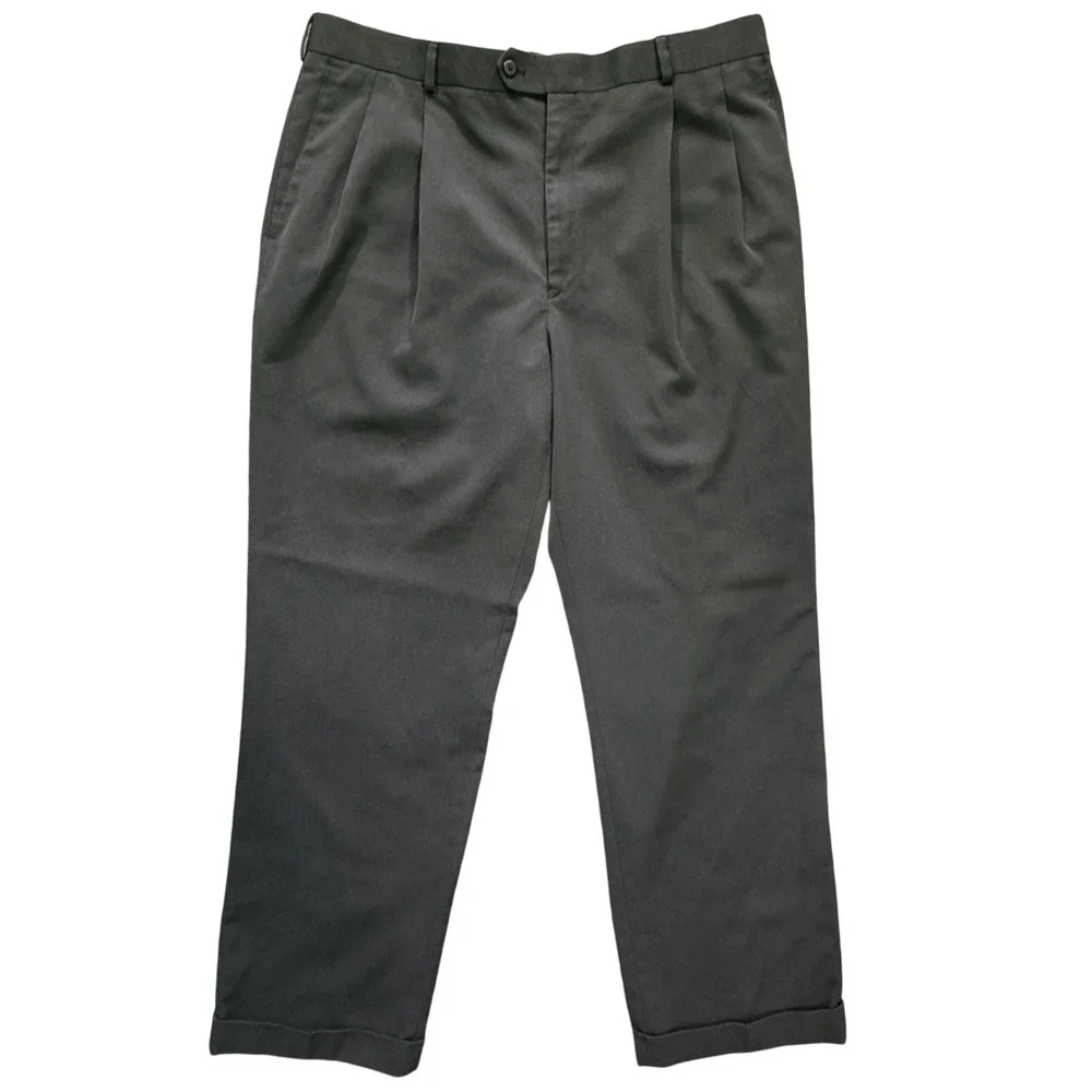 Stafford Essentials Mens 40x32 Dress Pants Black Pleated Classic Fit Business